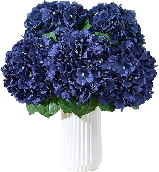 8Pcs Navy Blue Fake Flowers Silk Hydrangea Artificial Flowers Bouquets Faux Hydrangea Stems for Home Table Centerpieces Wedding Party Decoration-CasaMuseHome