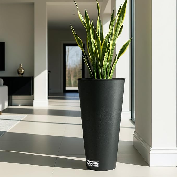 2-Pack 28" Tall Metal Planters - Heavy-Duty Round Flower Pots with Built-in Drainage + Rustic Industrial Finish, All-Climate Deck & Patio Ready Indoor/Outdoor Multi-Scene Garden Vessels-CasaMuseHome