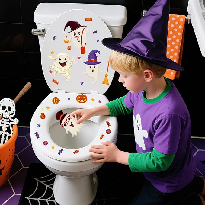 6 Sheet Halloween Stickers Clings Cute Ghost Decals Decor for Kids, Vintage Ghost Evil Pumpkin Reusable Window Stickers for Halloween Party Supplies Home Glass Decorations-CasaMuseHome