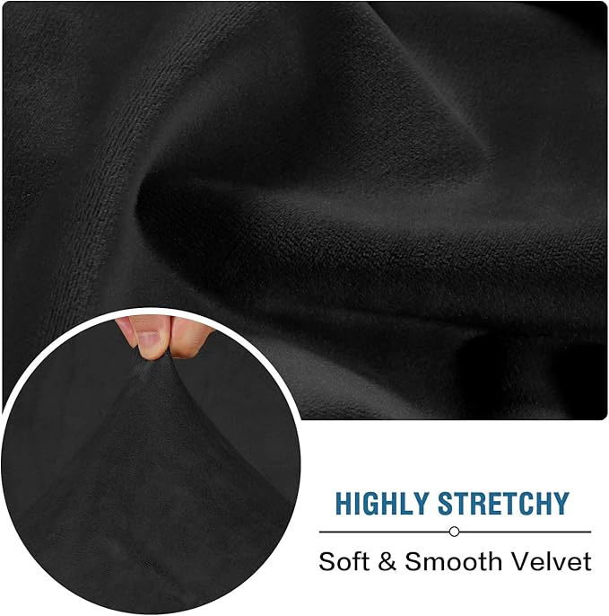 H.VERSAILTEX Velvet Stretch Couch Cushion Cover Plush Cushion Slipcover for Chair Loveseat Sofa Cushion Furniture Protector Seat Cushion Sofa Cover (2 Piece Large Sofa Cushion Covers, Black)-CasaMuseHome