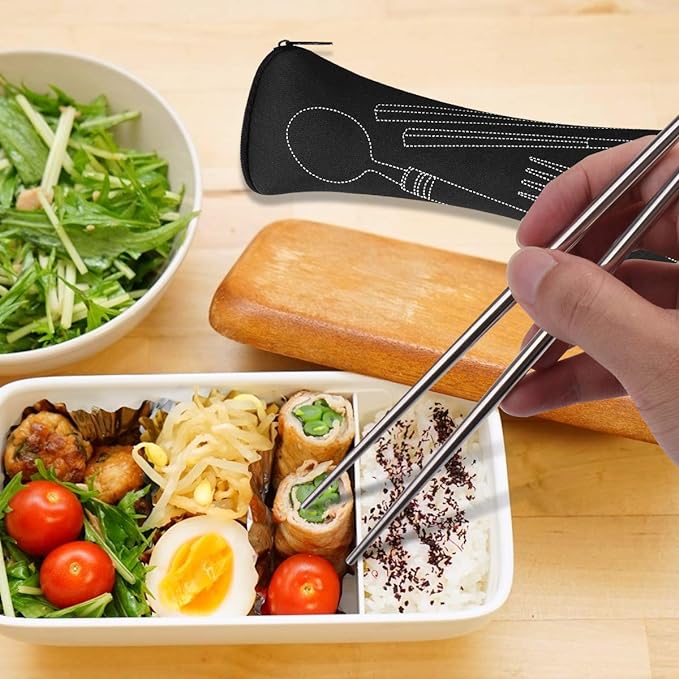 3 Pack Reusable Flatware Sets Knife, Fork, Spoon, Chopsticks, 12Pcs Portable Travel Stainless Steel Tableware Dinnerware with Carrying Case-CasaMuseHome