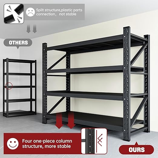 3000LBS Storage Shelves,48" W Garage Shelving Heavy Duty Metal Adjustable Garage Shelves, Shelving Units Industrial Shelving for Warehouse,48" W x 24" D x 69" H,Black-CasaMuseHome
