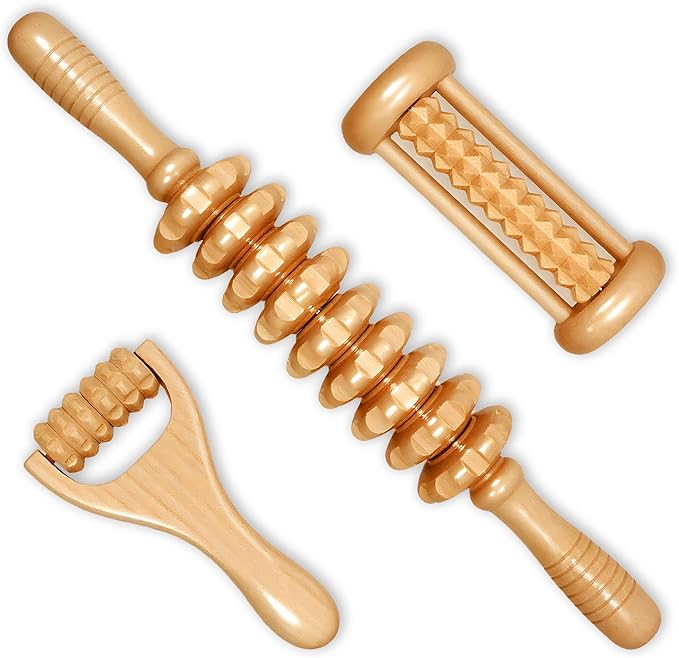 3Pcs Wooden Massage Tools，Lymphatic Drainage Massager ，Maderoterapia Kit for Deep Tissue，Muscle Pain Relief, Anti-Cellulite，Body Sculpting & Shaping，Foot Roller for Plantar Fasciitis-CasaMuseHome