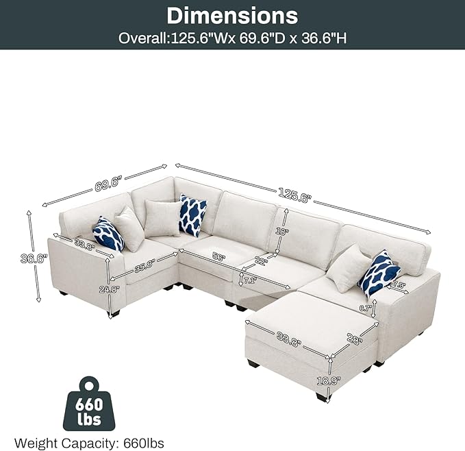 L Lengend Vansen Modular Sectional Sofa U Shaped Couch with Ottoman Modern Reversible Corner Sectional Couch for Living Room (Cream, U Shaped Sofa-1)-CasaMuseHome