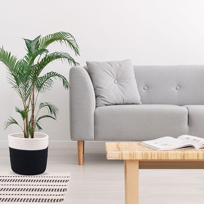 6.5 inch Planter Baskets for Indoor Planters Cotton Rope Flower Plant Pots Cover,Woven Storage Baskets for Crafts,Organization Modern Home Decor H6 3/4" x W6 1/2" Black&White-CasaMuseHome