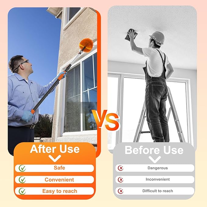 12FT (20FT Reach) Cobweb Duster with Extension Pole, Spider Web Brush for Cleaning Extendable, Professional Ceiling and Corner Dusters for Outdoor Indoor Use-CasaMuseHome