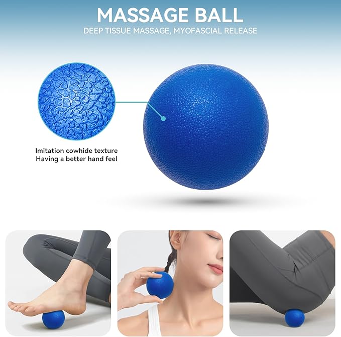5 in 1 Foam Roller Set for Deep Tissue Muscle Massage, High Density Trigger Point Fitness Patented Exercise Foam Roller, Massage Roller, Massage Ball, Resistance Band, for Whole Body-CasaMuseHome