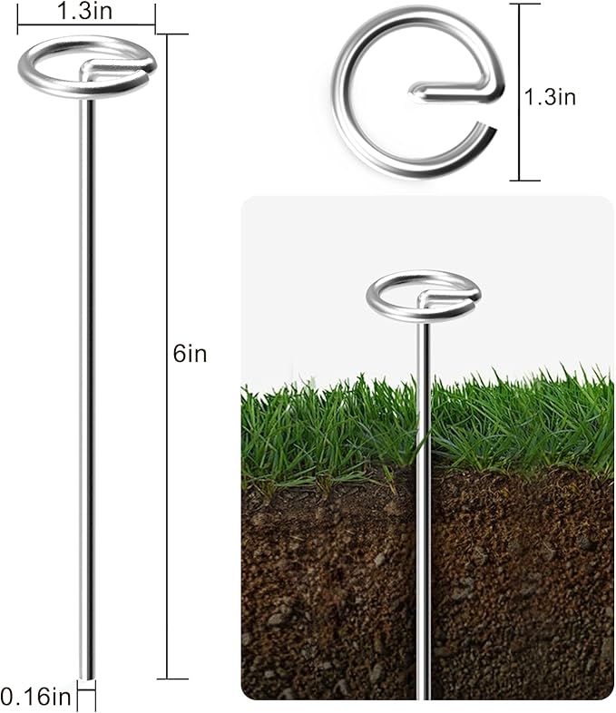 40 Pack Heavy Duty 8 Gauge Galvanized Landscape Fabric Pins, 6 Inch G-Shaped Round Top Weed Barrier Stakes for Garden, Erosion Control, Tent, Ground Cover (Silver)-CasaMuseHome