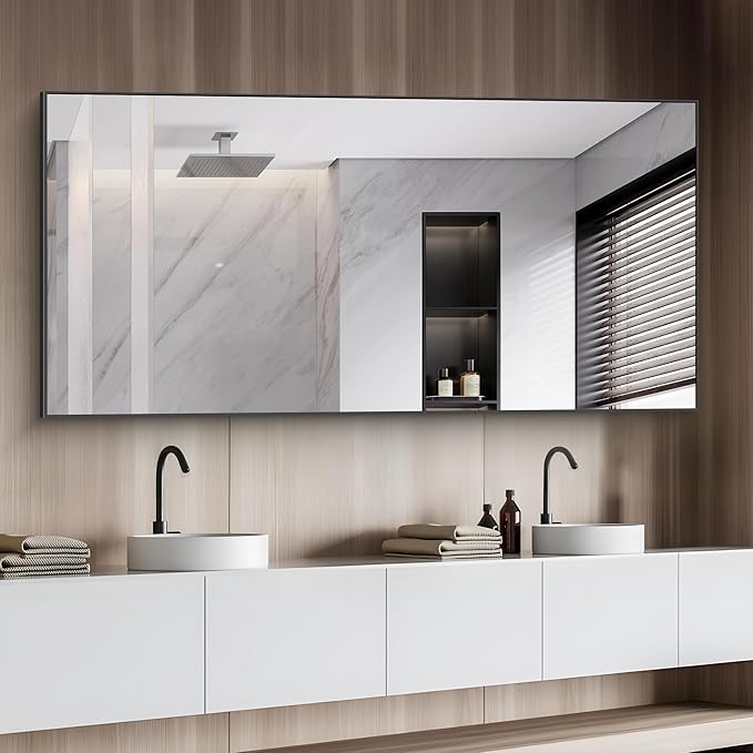 36x72inch Bathroom Mirror, Black Rectangle Mirror with Thin Metal Frame, Large Rectangular Wall Mirrors for Bathroom, Living Roomm, Hair Salon, Big Farmehouse Mirror Hang Horizontal/Vertical-CasaMuseHome
