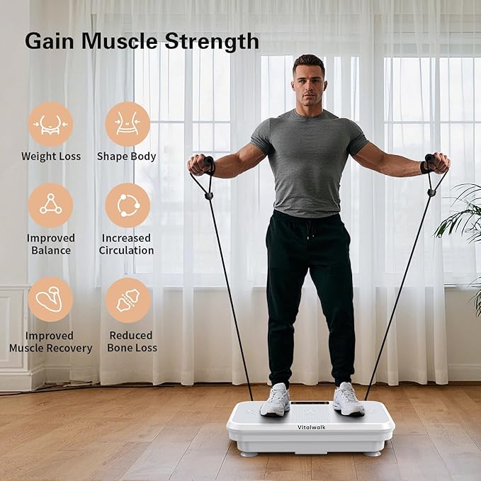 3D Vibration Plate Exercise Machine for Lymphatic Drainage, Whole Body Vibration Plate for Weight Loss, 330lbs Capacity Vibrating Platform Board Home Gym Quiet, 5 Yoga Belts & 2 Resistance Bands-CasaMuseHome