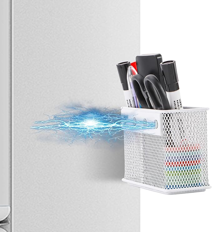 4.5'' × 2.2'' × 3.5'' Magnetic Basket for Whiteboard White Magnetic Basket for Fridge Magnetic Organizer Holder with 4 Strong Magnets Magnetic Holder for Refrigerator Locker-CasaMuseHome