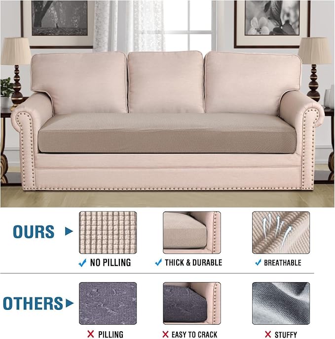 H.VERSAILTEX Super Stretch Individual Seat Cushion Covers Sofa Covers Couch Cushion Covers Slipcover Sets Thick Jacquard Textured Twill Fabric (1 Piece Sofa Cushion Cover, Sand)-CasaMuseHome