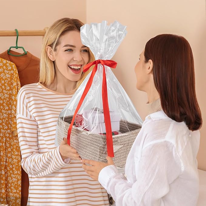 3 Pack Small Storage Baskets for Organizing, Cute Woven Decorative Gift Baskets for Shelves, Mini Closet Organizer Bins with Handles, 11.81''Lx7.87''Wx4.72''H-Brown-CasaMuseHome