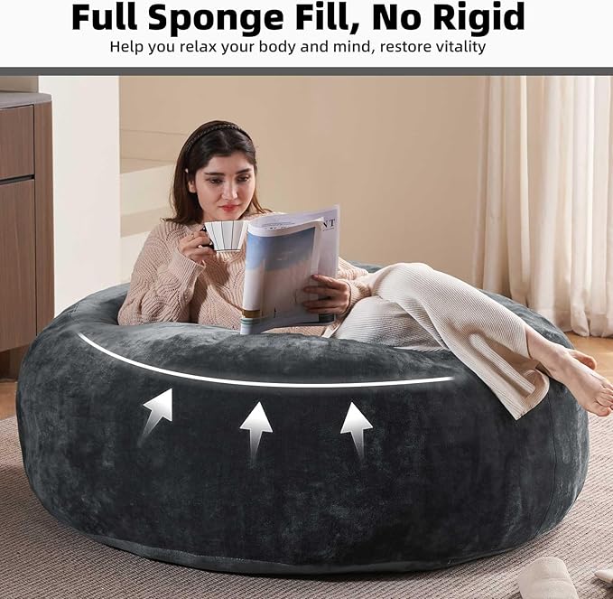 5FT，Big Bean Bag Chairs for Adults，Large beanbag with Filler Included，Memory Foam Material，Easy to Clean and Washable Corduroy Fabric，Suitable for Living Room and Bedroom (Dark Gray, 5 Foot)-CasaMuseHome