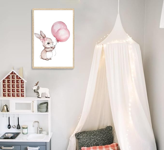 3Pcs Cute Bunny Canvas Wall Art Pink Bow Easter Poster Prints Love Wildflowers Picture Decoration for Nursery Girl Bedroom Children's Room Easter Gifts for Kids Unframed-CasaMuseHome