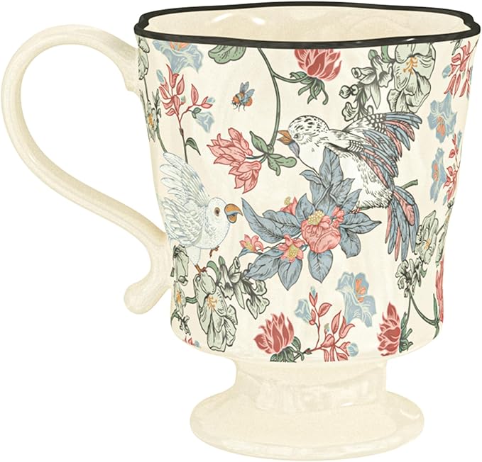 360ml -12.17oz Painted Floral & Bird Ceramic Mug - Cute Coffee Cup for Latte, Espresso - Gift for Women, Dishwasher Safe-CasaMuseHome