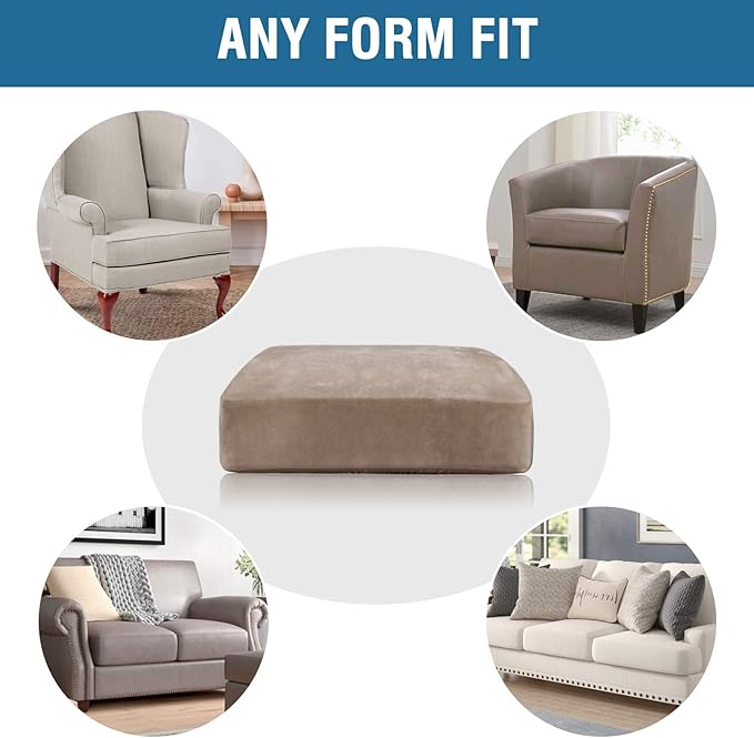 H.VERSAILTEX Velvet Stretch Couch Cushion Cover Plush Cushion Slipcover for Chair Cushion Furniture Protector Seat Cushion Sofa Cover (1 Piece Armchair Cushion Covers, Taupe)-CasaMuseHome