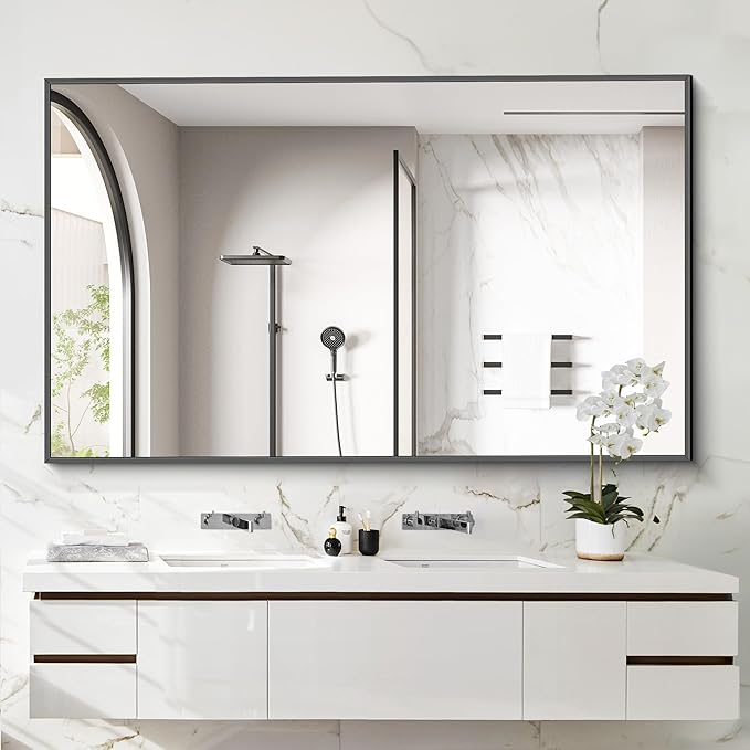 40x60inch Black Bathroom Mirror, Black Rectangle Mirror with Frame, Large Rectangular Wall Mirrors for Bathroom, Living Room, Hair Salon, Big Farmhouse Mirror Hang Horizontal/Vertical-CasaMuseHome
