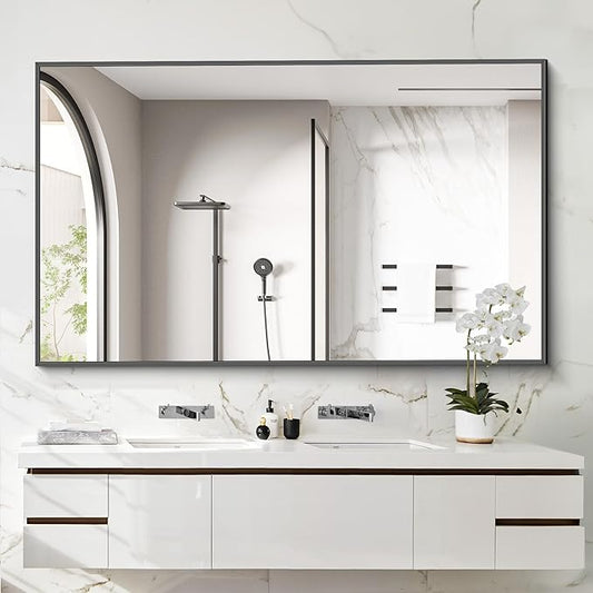 40x60inch Black Bathroom Mirror, Black Rectangle Mirror with Frame, Large Rectangular Wall Mirrors for Bathroom, Living Room, Hair Salon, Big Farmhouse Mirror Hang Horizontal/Vertical-CasaMuseHome