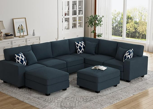 L Lengend Vansen Modular Sectional Sofa U Shaped Couch with Ottoman Modern Reversible Corner Sectional Couch for Living Room (Charcoal, U Shaped Sofa-3)-CasaMuseHome
