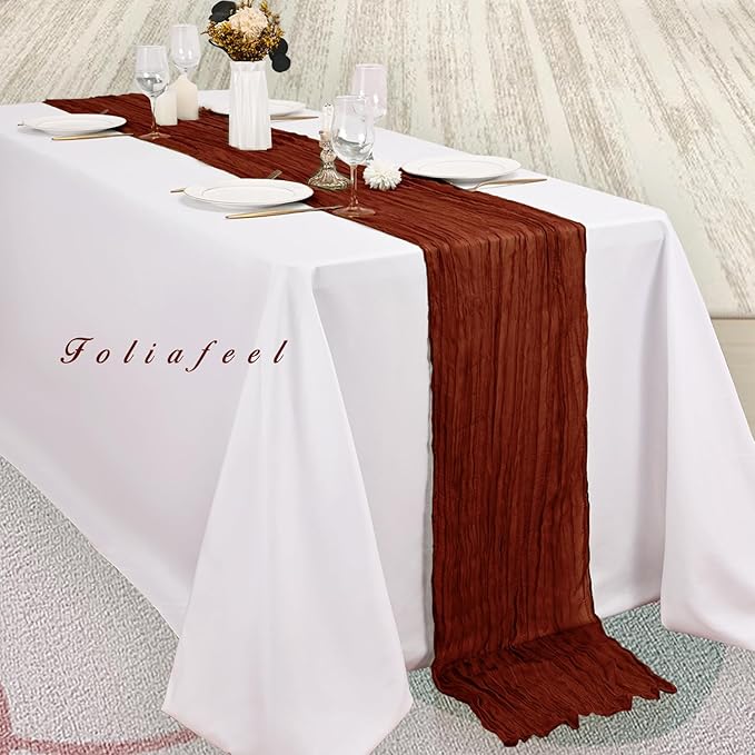 20 Pack Terracotta Cheesecloth Table Runner 10FT Boho Rustic Cheese Cloth Table Runner for Wedding 20 x 120 Inch Long Bridal Shower Baby Shower Gauze Fabric Sheer Birthday Party Table Decorations-CasaMuseHome