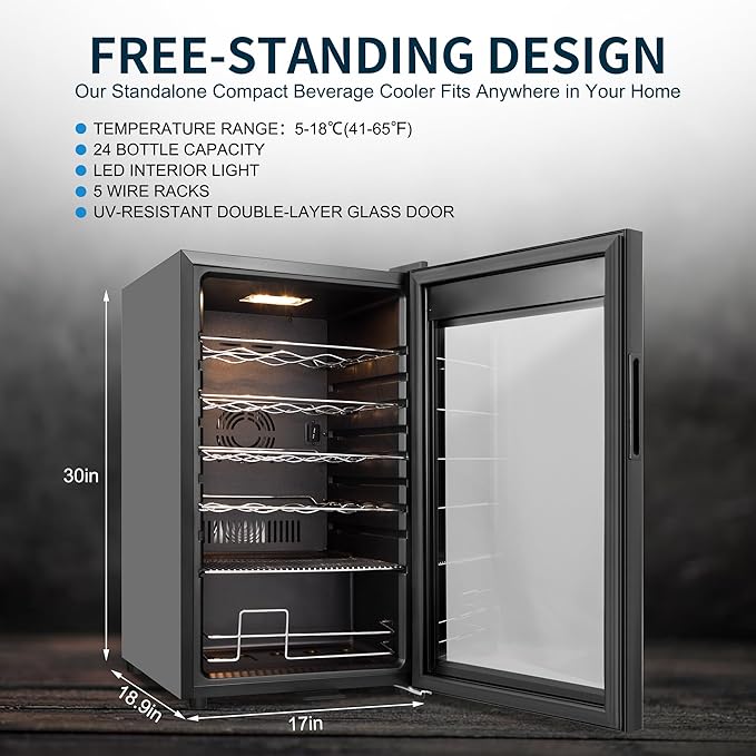 24 Bottles Wine Cooler Refrigerator, Small Wine Fridge Mini Wine Fridge Countertop with Glass Door Wine Cellars for Red Wine, Champagne, Dry White Wine, Sparkling Wines-CasaMuseHome