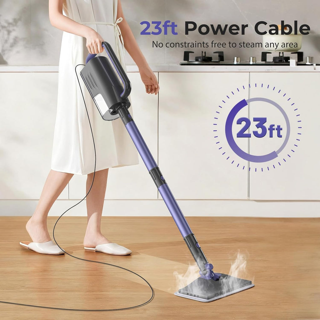 Steam Mop, Steam Cleaner with Large-Capacity Water Tank, 2 Washable Pads, 23FT Power Cable floor steamer, Detachable Steam Mops for Floor Cleaning (Purple)