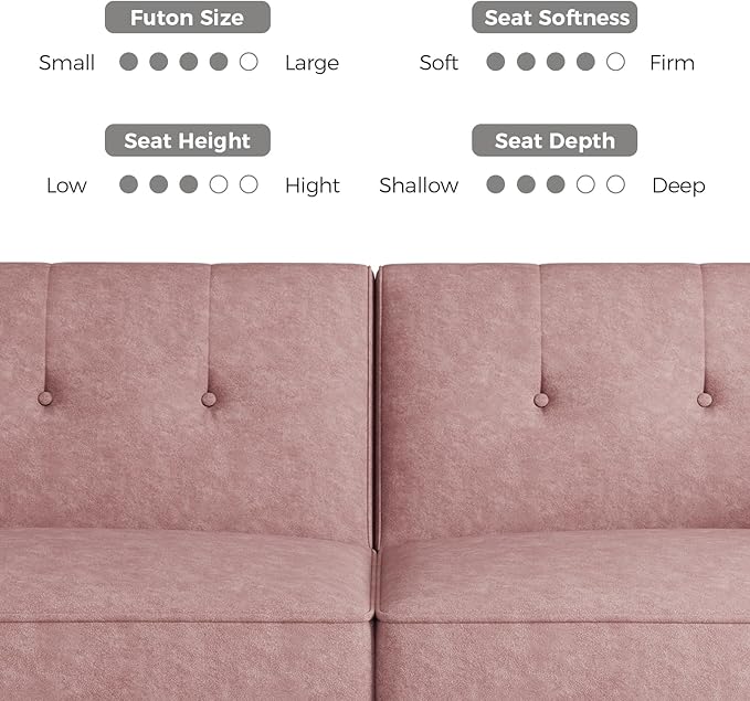 89” Futon Sofa Bed, Velvet Fabric Futon Couch Bed with 2 Square Pillows, Convertible Sleeper Sofa with Adjustable Backrest& Armrests, Modern Loveseat Sleeper for Living Room, Bedroom, Pink-CasaMuseHome
