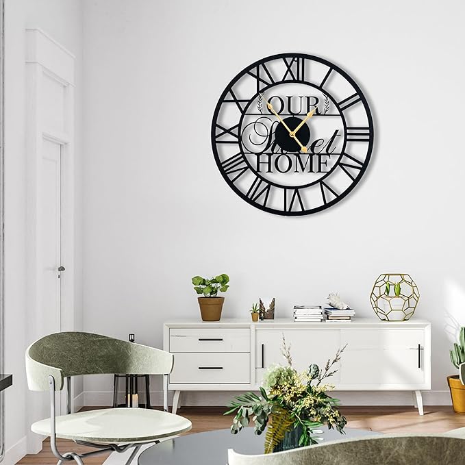 20inches/50cm Wall Clocks Roman Numeral Battery Powered No Ticking Silent Modern Unique Metal Wall ClocksSuitable Living Room Kitchen Bedroom Fireplace Office Farmhouse-CasaMuseHome