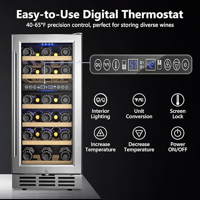 15 Inch Dual Zone Wine Refrigerator, 29 Bottle Under Counter Wine Fridge, Wine Refrigerator for Built-In or Freestanding, Wine Cooler with Removable Shelves, Double-Layer Glass Door, for Home-CasaMuseHome