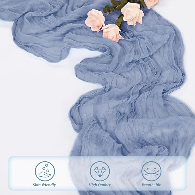 20 Pack Dusty Blue 10FT Cheesecloth Table Runner Rustic Gauze Fabric Cheese Cloth Table Runner for Wedding Bridal Baby Shower Table Decor 20 x 120 Inch Long Boho Sheer Birthday Party Table Decorations-CasaMuseHome