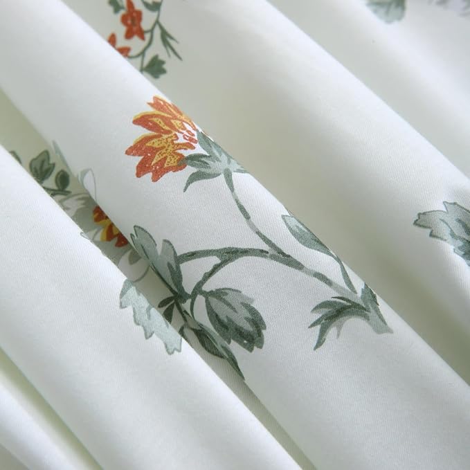 ABREEZE Floral Duvet Cover Queen Size Set Bird Flowers Bedding Set 100% Brushed Cotton Bedding Collection 1 Duvet Cover with 2 Pillowcases White-CasaMuseHome