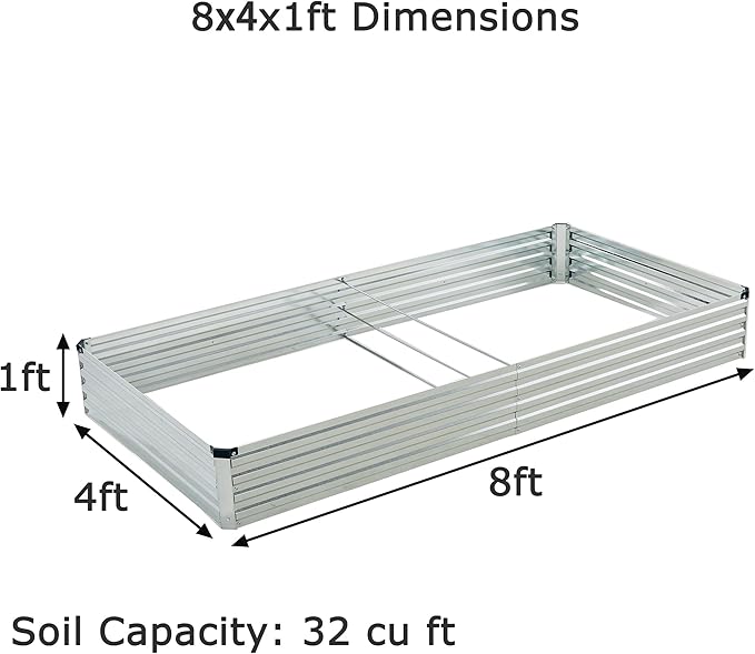 8x4x1ft(2 Pack) Galvanized Raised Garden Bed,Outdoor Planter Box Metal Patio Kit Planting Bed for Vegetables Flowers Herb,Silver-CasaMuseHome