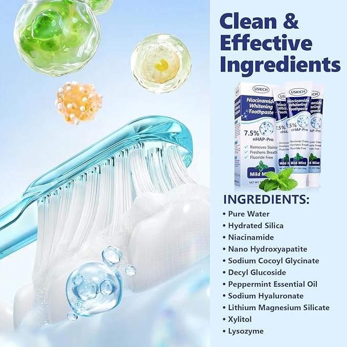 3 Pack Whitening Toothpaste,Fresh Breath Nano Hydroxyapatite Toothpaste for Remineralizing Enamel & Sensitive Relief,Whitening,Antiplaque,Natural Peppermint,Fluoride-Free-CasaMuseHome