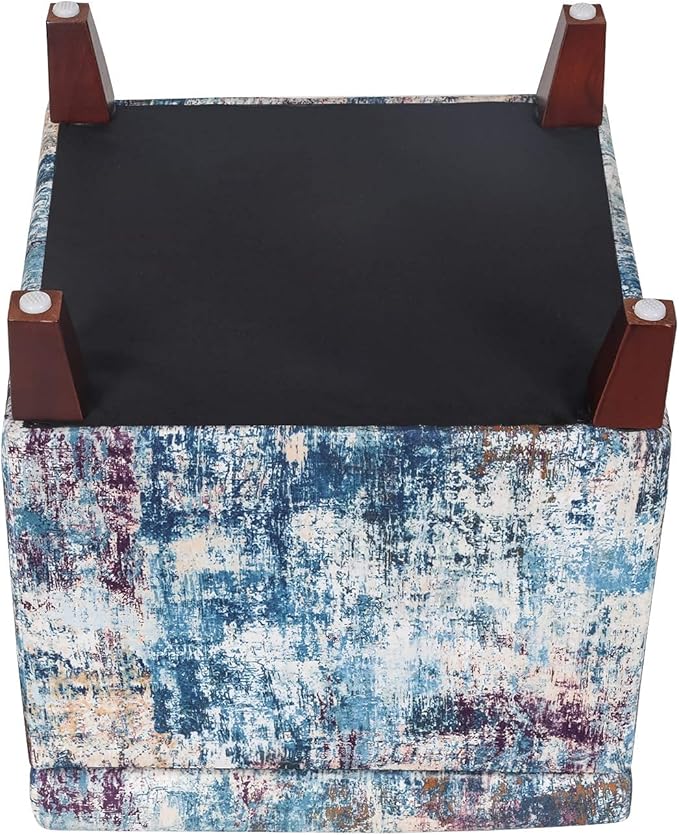 Adeco 18 Inch High Cube Ottoman Storage, Linen Chair Foot Stools, Upholstered Vanity Stool with Hinged Lid, Solid Wood Legs-CasaMuseHome