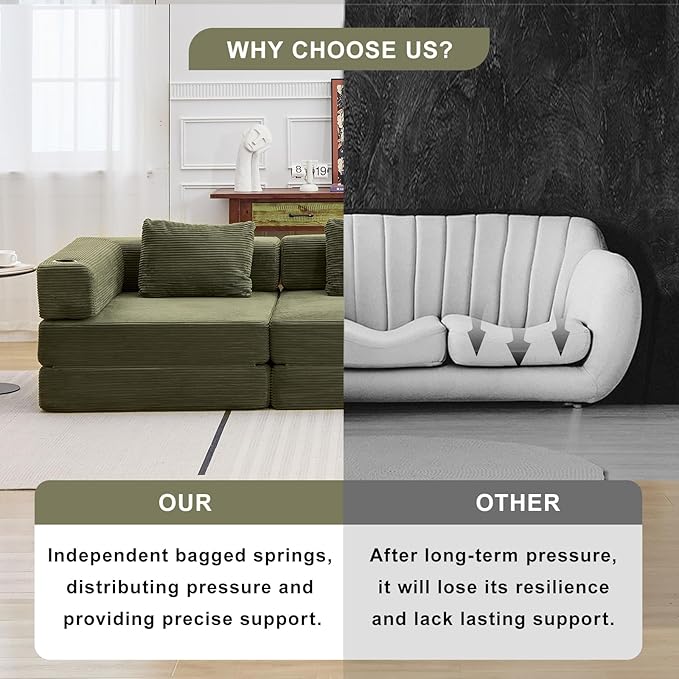 78" W Loveseat Sofa, 4 in 1 Convertible Floor Sofa Bed, Boneless Cloud Couch with Cup Holder, Fold Out Floor Couch, Loveseat Recliner Sleeper for Living Room Bedroom Lounge(Corduroy, White)-CasaMuseHome