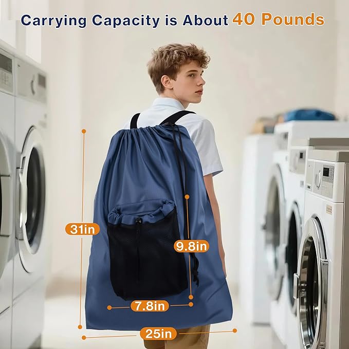 2-Pack Backpack Laundry Bags, Heavy Duty Laundry Bag Backpacks with Adjustable Shoulder Straps, Door Hanging Washing Bag, Laundry Hamper Lining for College Dorm, Travel, Laundromat-CasaMuseHome