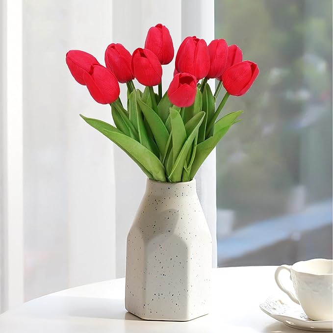 20pcs Red Artificial Tulip Fake Flower 12.9 Inch Spring Mother's Day Easter Gift for Home Kitchen Wedding Decoration-CasaMuseHome