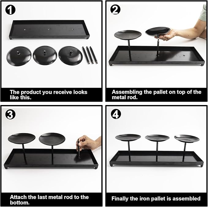 3 Pillar Black Metal Candle Holders for Table Centerpiece, Fall Thanksgiving & Halloween Dining Table, Fireplace Mantel Decor, Tray Candlestick for Living Room Rustic Decorations-CasaMuseHome