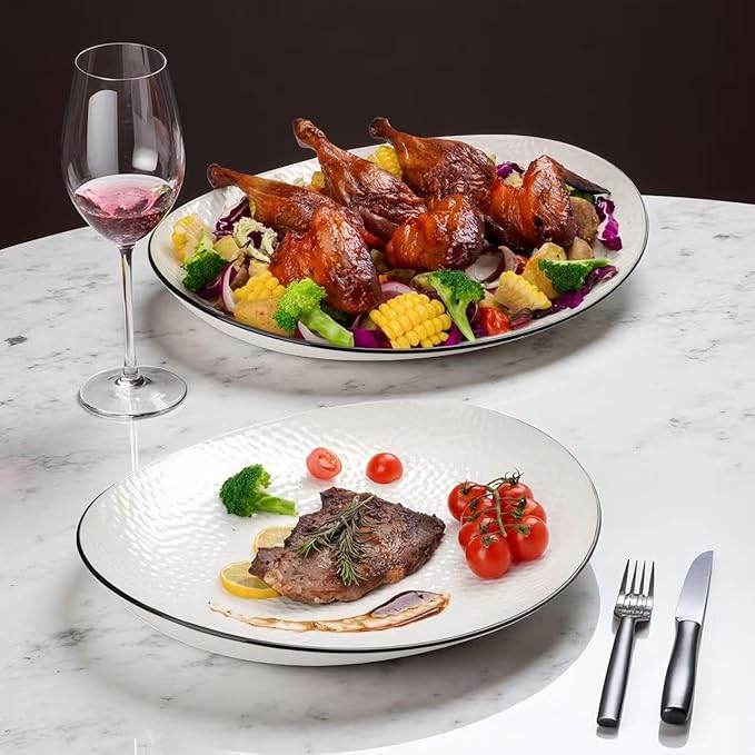 15" Large Serving Platter - Oval Large Serving Tray, Ceramic Serving Dish, White Platters for Serving Food, Appetizers, Entertaining, Party, Set of 2-CasaMuseHome