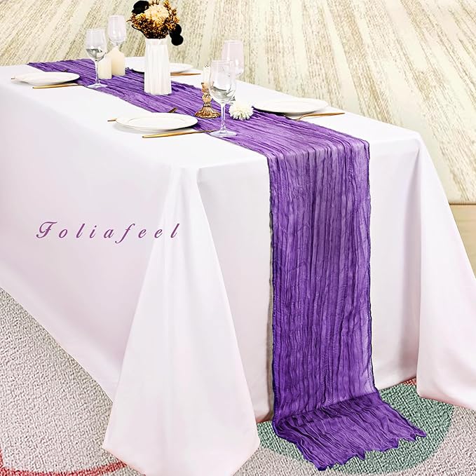 12 Pack Purple Cheesecloth Table Runner 10FT Boho Fabric Rustic Cheese Cloth Table Runner for Wedding Bridal Shower Baby Shower Gauze Sheer Birthday Party Table Decorations 20 x 120 Inch Long-CasaMuseHome