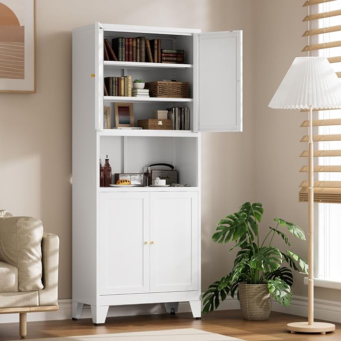 69" Tall Kitchen Pantry Cabinet, Metal Storage Cabinet with 4 Doors and Adjustbale Shelves, Freestanding Cupboards for Dining Room, Living Room, Bathroom-CasaMuseHome