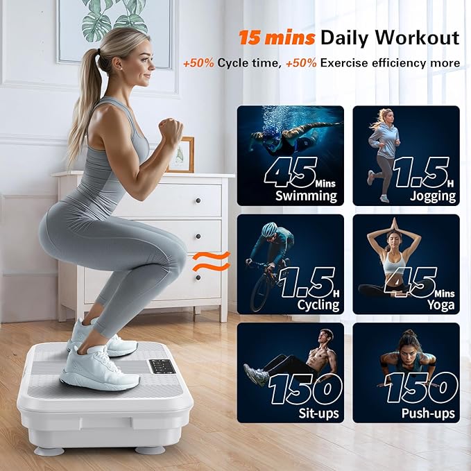 3D Vibration Plate Exercise Machine for Lymphatic Drainage, Whole Body Vibration Plate for Weight Loss, 330lbs Capacity Vibrating Platform Board Home Gym Quiet, 5 Yoga Belts & 2 Resistance Bands-CasaMuseHome