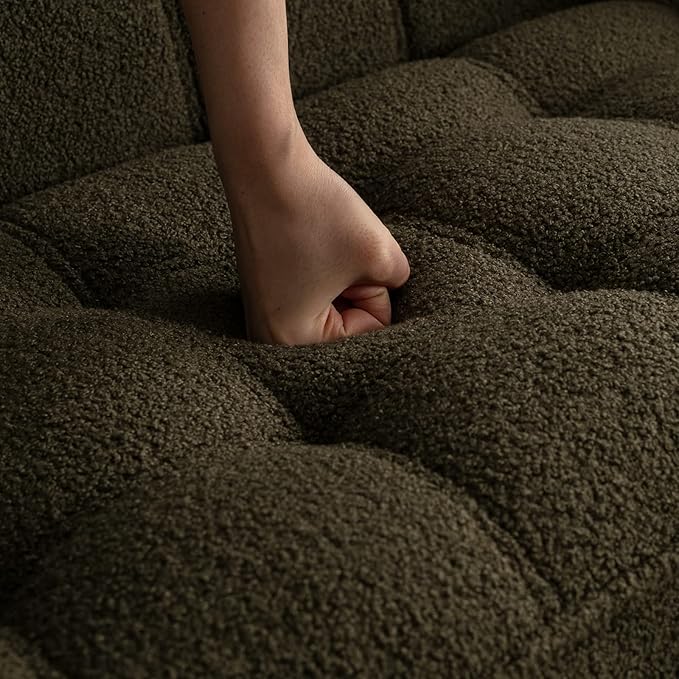 48" Small Loveseat Sofa, Modern Sherpa Mini Sofa Couch 2-Seater Fluffy Love Seat with Quilting Backs and Wood Legs for Living Room, Bedroom and Small Space, Green-CasaMuseHome