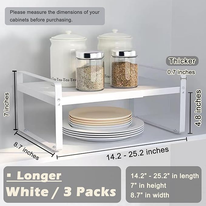 3 Pack Expandable Cabinet Shelf Organizer Kitchen Shelf Riser Stackable Pantry Shelves Kitchen Organizers and Storage Metal Spice Rack Countertop Organizer Cupboard Adjustable Shelfs Desk Rack Shelf-CasaMuseHome