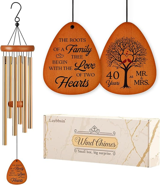 40th Wedding Anniversary Wind Chime, Happy 40th Anniversary Romantic Gifts for Couple, Parents, Wife, Husband, Friends, Ruby Wedding Anniversary's Keepsake Gifts Ideas-CasaMuseHome