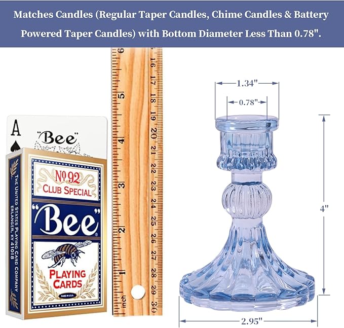 12PCS Blue Candlestick Holders Set- 4" H Taper Candle Holders, Glass Candle Holders Bulk for Wedding, Party, Home Table Centerpieces, Festival Gifts & Windowsill Decor-CasaMuseHome