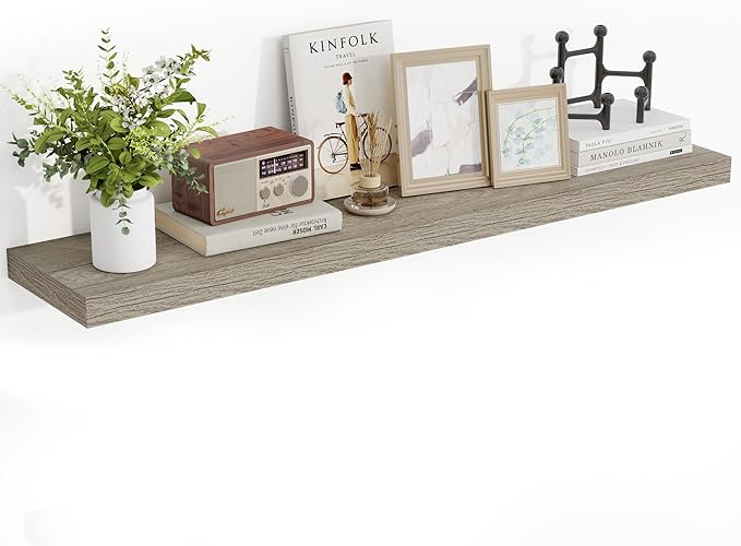 48 Inch Floating Shelves, 3D Textured Wood Grain, 48"x9.25"x1.5" Inch Deep Floating Shelves for Wall, Wooden Shelves for Bathroom, Bedroom, Living Room, Vintage Gray Oak-CasaMuseHome