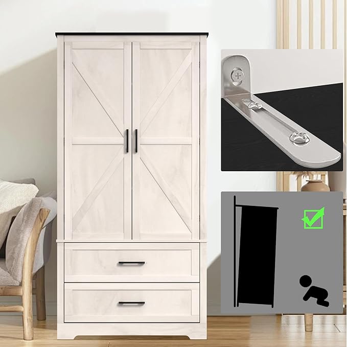 71" Kitchen Pantry Storage Cabinet, Barn Doors Tall Storage Pantry Cabinet with Drawers & Adjustable Shelf, Modern Farmhouse Cupboard Wood Pantry for Kitchen, Living Room, Dining Room, Oak Beige-CasaMuseHome