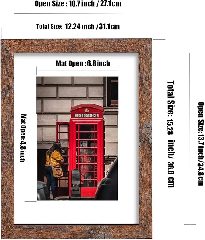 8x10 Picture Frame Set of 6, Display Pictures 5x7 with Mat or 8x10 Without Mat for Wall Mounting, Rustic Brown-CasaMuseHome